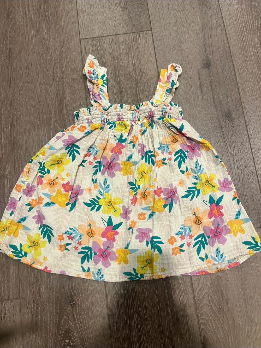 Cat & Jack Cream Floral Sundress with Yellow, Pink & Teal Flowers